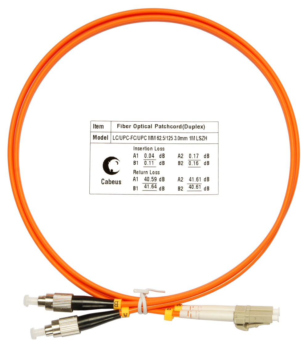 Оптический патч-корд duplex FC-LC 62,5/125 MM Cabeus FOP-62-LC-FC-1m 1 метр оранжевый LSZH