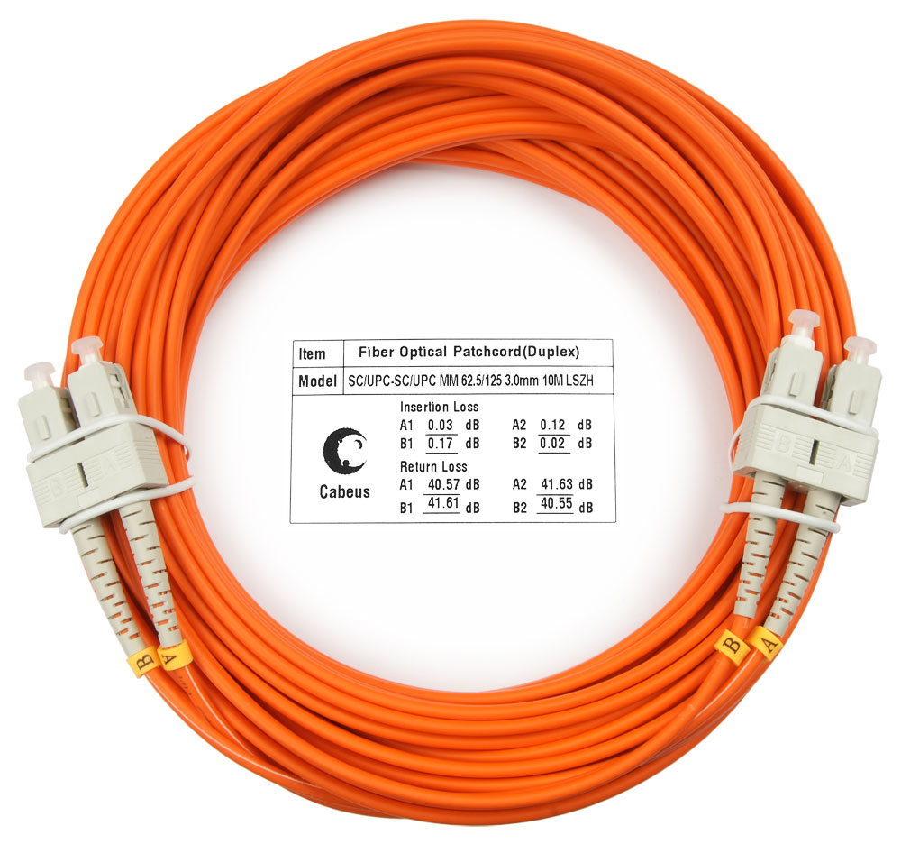 Оптический патч-корд duplex SC-SC 62,5/125 MM Cabeus FOP-62-SC-SC-10m 10 метров оранжевый LSZH