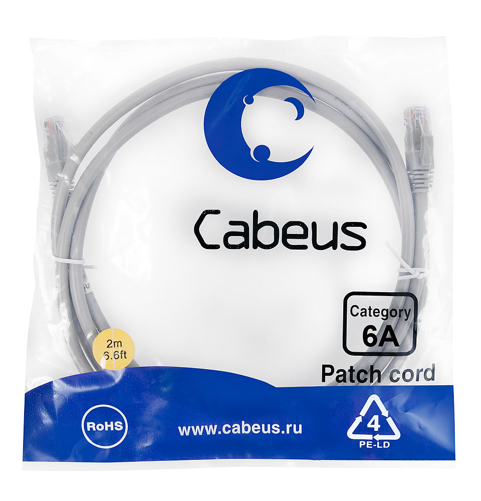 Патч-корд RJ45 UTP 6a Cabeus PC-UTP-RJ45-Cat.6a-2m-LSZH LSZH серый 2 метра
