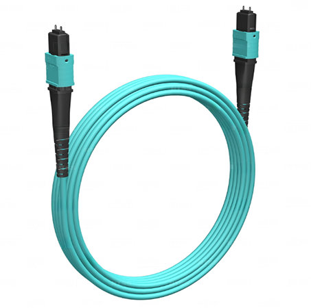 Оптический патч-корд MPO-MPO 50/125 MM Cabeus FOP-50-OM3-12-MPO(M)-12-MPO(M)-B-5m 5 метров бирюзовый LSZH