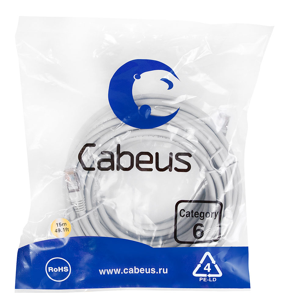 Патч-корд RJ45 F/UTP 6 Cabeus PC-FTP-RJ45-Cat.6-15m-LSZH LSZH серый 15 метров