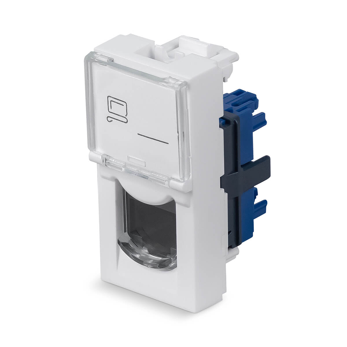 Cabeus KJ-RJ45-Cat.6-180T-FP-L-22,5 Keystone Jack RJ-45(8P8C), 180 градусов, категория 6, безинструментный монтаж, вставка Mosaic (арт.076561)(арт.076551)