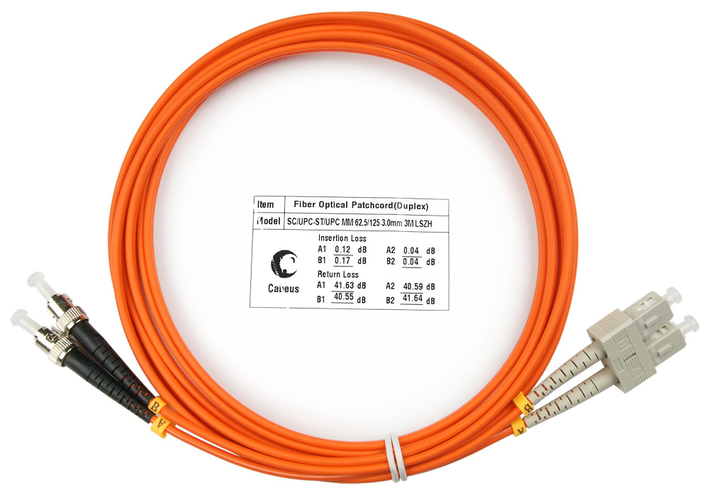 Оптический патч-корд duplex SC-ST 62,5/125 MM Cabeus FOP-62-SC-ST-3m 3 метра оранжевый LSZH