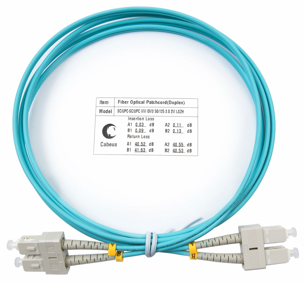 Оптический патч-корд duplex SC-SC 50/125 MM Cabeus FOP-50-SC-SC-2m 2 метра бирюзовый LSZH