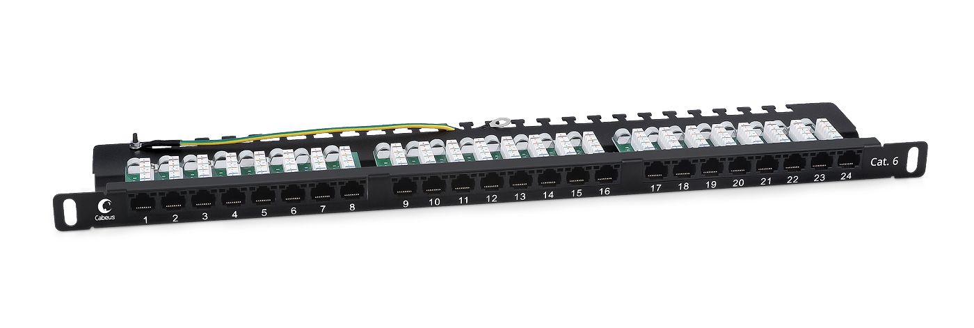 Патч-панель 19" 24 порта RJ-45 UTP 6 Cabeus PLHD-24-Cat.6-Dual-90-0,5U неэкранированная