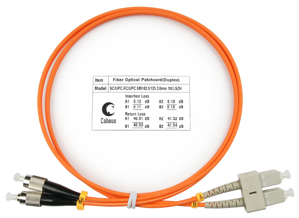 Оптический патч-корд duplex FC-SC 62,5/125 MM Cabeus FOP-62-SC-FC-1m 1 метр оранжевый LSZH