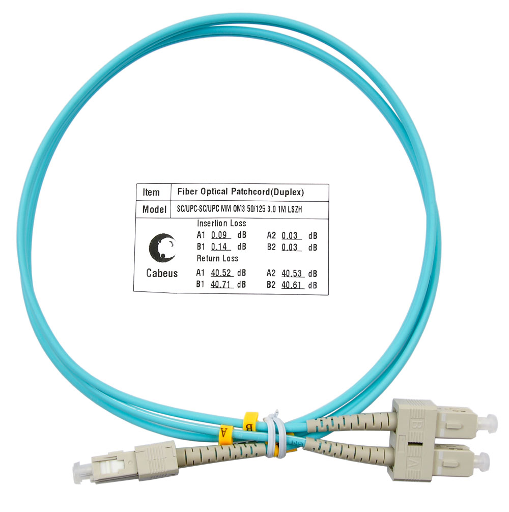 Оптический патч-корд duplex SC-SC 50/125 MM Cabeus FOP-50-SC-SC-1m 1 метр бирюзовый LSZH