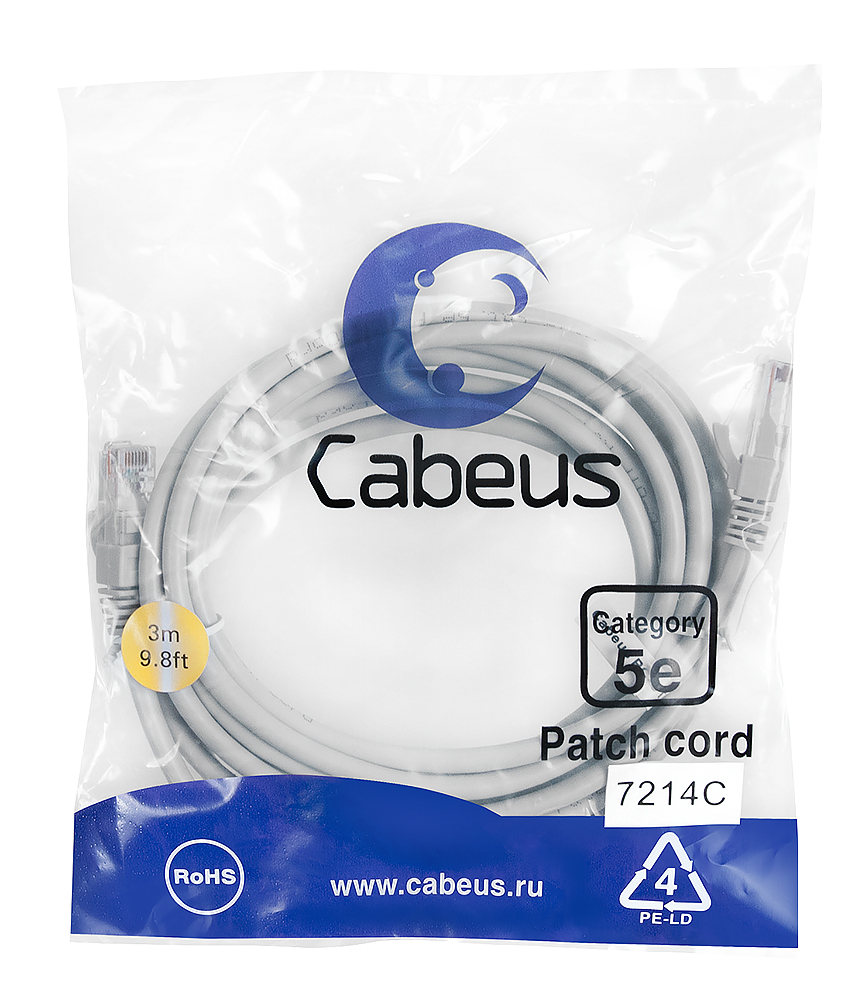 Патч-корд RJ45 UTP 5e Cabeus PC-UTP-RJ45-Cat.5e-3m PVC серый 3 метра