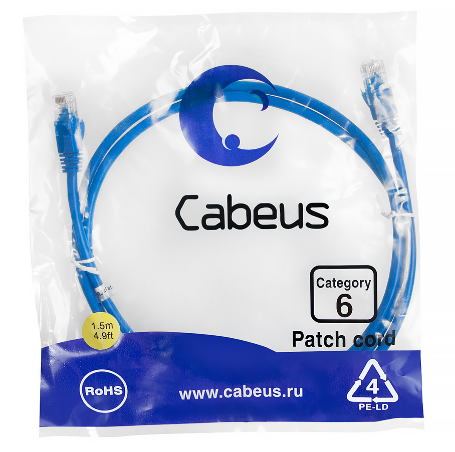 Патч-корд RJ45 UTP 6 Cabeus PC-UTP-RJ45-Cat.6-1.5m-BL PVC синий 1.5 метра