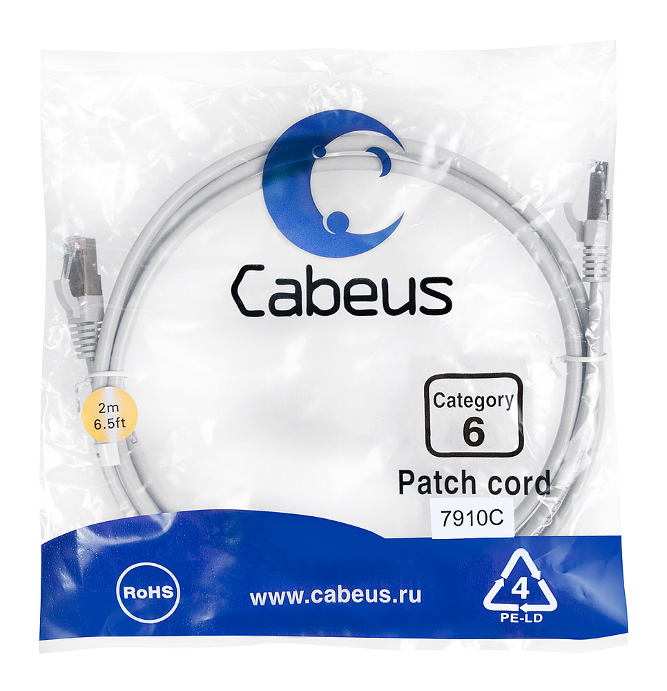 Патч-корд RJ45 F/UTP 6 Cabeus PC-FTP-RJ45-Cat.6-2m-LSZH LSZH серый 2 метра