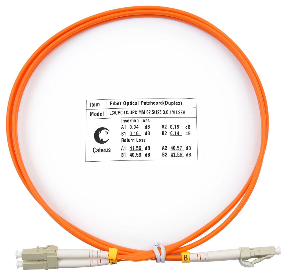 Оптический патч-корд duplex LC-LC 62,5/125 MM Cabeus FOP-62-LC-LC-1m 1 метр оранжевый LSZH
