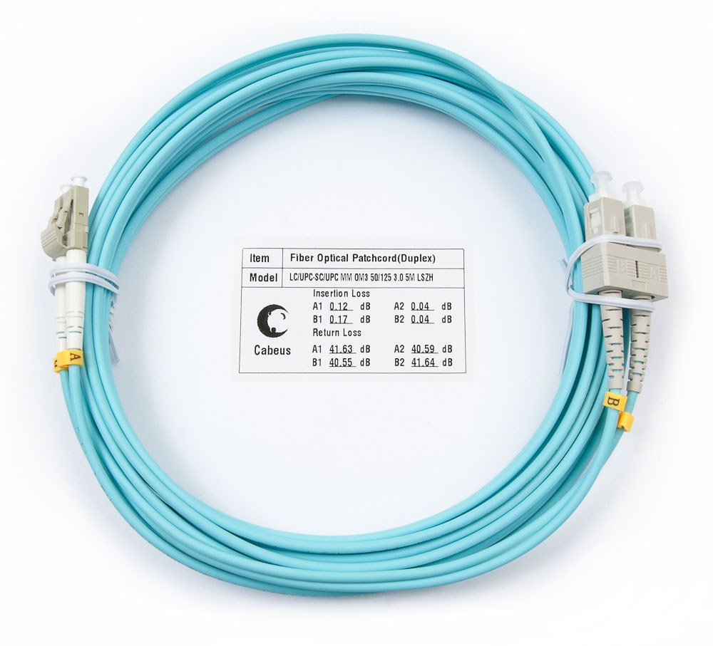 Оптический патч-корд duplex LC-SC 50/125 MM Cabeus FOP-50-LC-SC-7m 7 метров бирюзовый LSZH