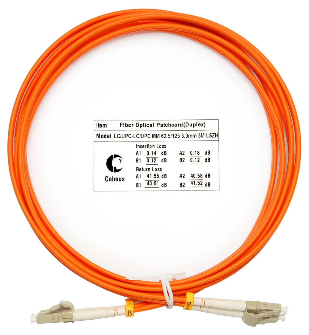 Оптический патч-корд duplex LC-LC 62,5/125 MM Cabeus FOP-62-LC-LC-3m 3 метра оранжевый LSZH