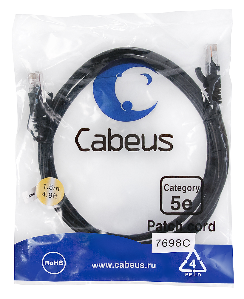 Патч-корд RJ45 UTP 5e Cabeus PC-UTP-RJ45-Cat.5e-1.5m-BK-LSZH LSZH черный 1.5 метра