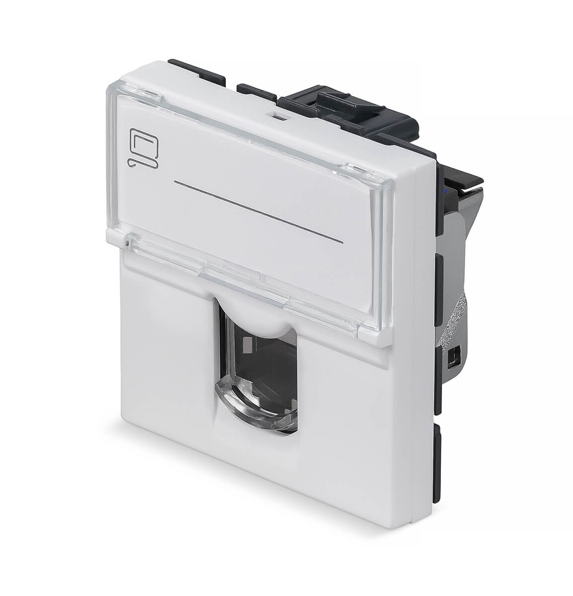 Cabeus KJ-RJ45-Cat.6-SH-180T-FP-L-45 Keystone Jack RJ-45(8P8C), 180 градусов, категория 6, экранированная, безинструментный монтаж, вставка Mosaic (арт.076566)