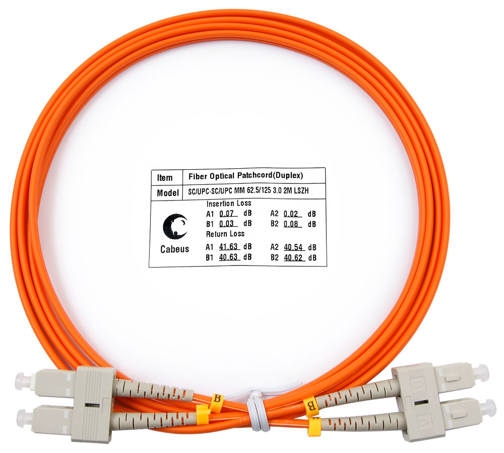 Оптический патч-корд duplex SC-SC 62,5/125 MM Cabeus FOP-62-SC-SC-2m 2 метра оранжевый LSZH