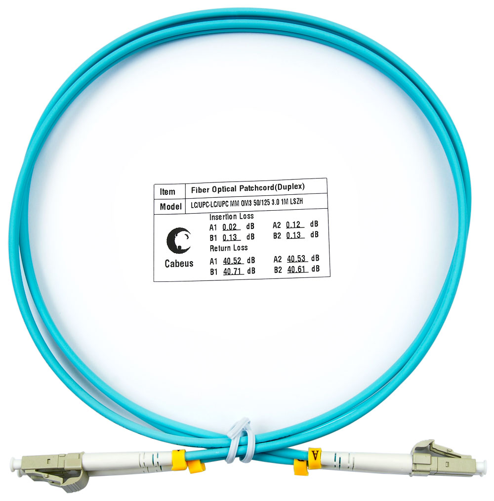 Оптический патч-корд duplex LC-LC 50/125 MM Cabeus FOP-50-LC-LC-1m 1 метр бирюзовый LSZH