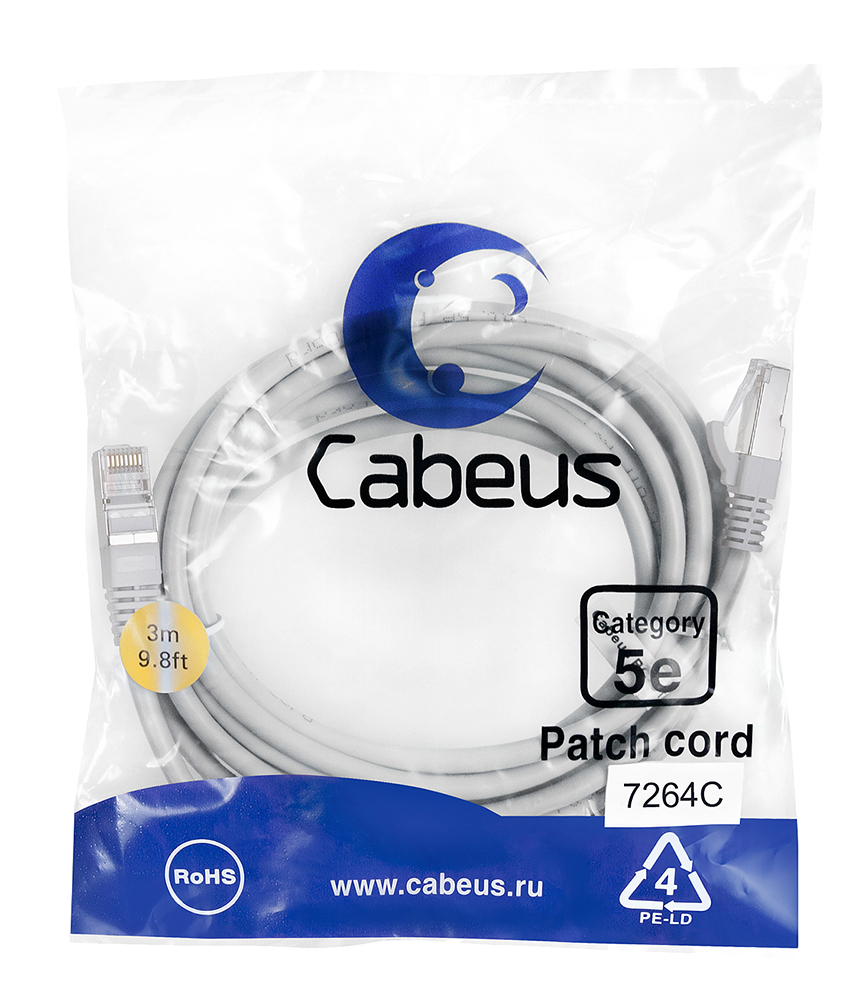 Патч-корд RJ45 F/UTP 5e Cabeus PC-FTP-RJ45-Cat.5e-3m PVC серый 3 метра