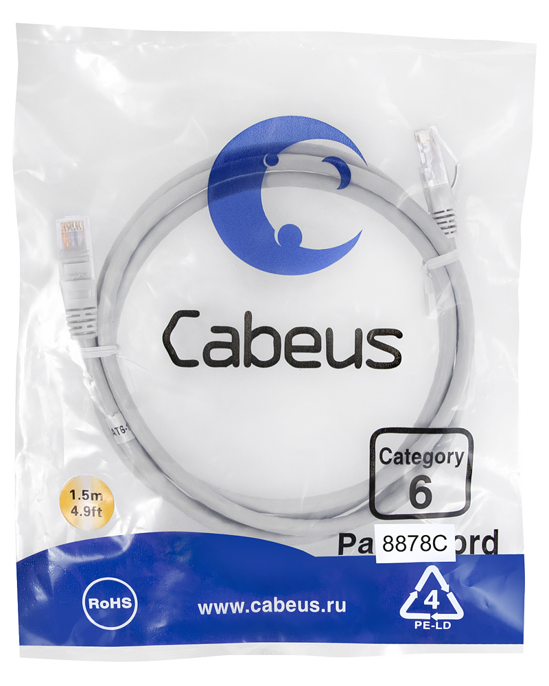 Патч-корд RJ45 UTP 6 Cabeus PC-UTP-RJ45-Cat.6-1.5m-LSZH LSZH серый 1.5 метра
