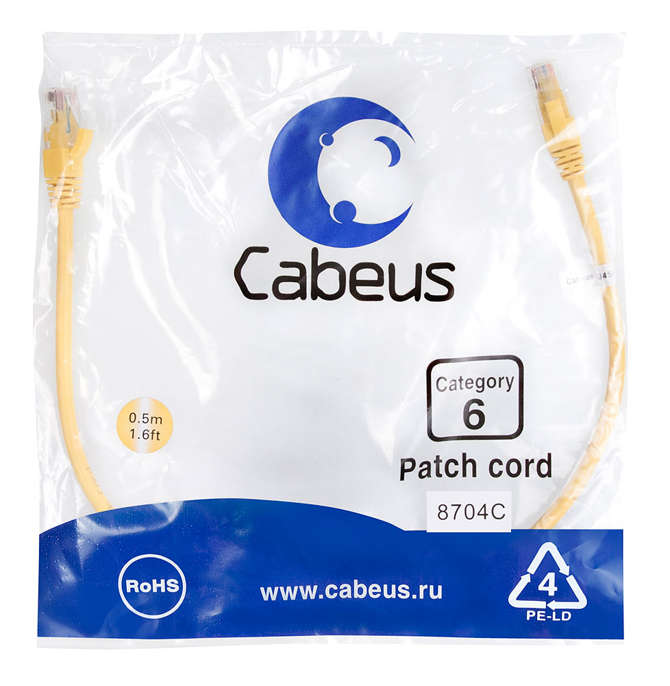 Патч-корд RJ45 UTP 6 Cabeus PC-UTP-RJ45-Cat.6-0.5m-YL PVC желтый 0.5 метра