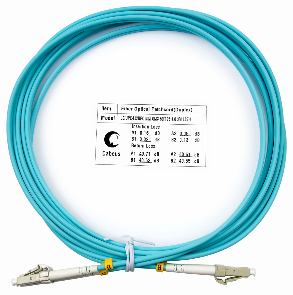 Оптический патч-корд duplex LC-LC 50/125 MM Cabeus FOP-50-LC-LC-3m 3 метра бирюзовый LSZH