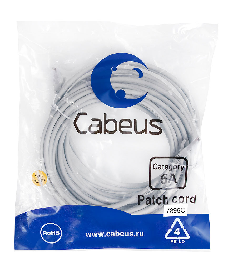 Патч-корд RJ45 UTP 6a Cabeus PC-UTP-RJ45-Cat.6a-10m-LSZH LSZH серый 10 метров