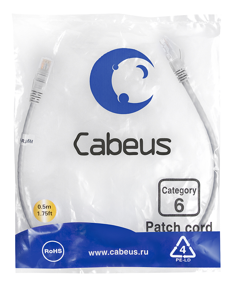 Патч-корд RJ45 UTP 6 Cabeus PC-UTP-RJ45-Cat.6-0.5m PVC серый 0.5 метра