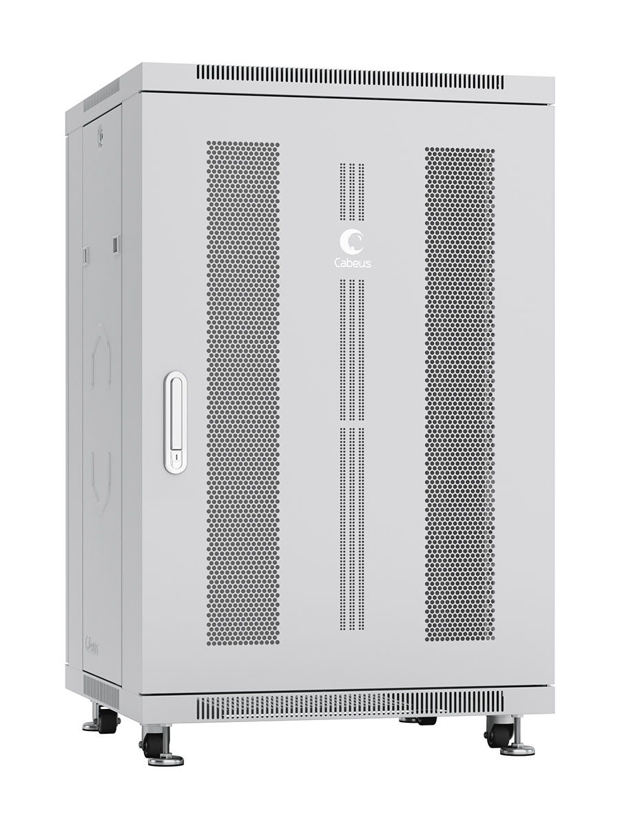 Cabeus ND-05C-18U60/100 Шкаф монтажный телекоммуникационный 19" напольный для распределительного и серверного оборудования 18U 600x1000x988mm (ШхГхВ) передняя и задняя перфорированные двери, ручка с замком, цвет серый (RAL 7035)