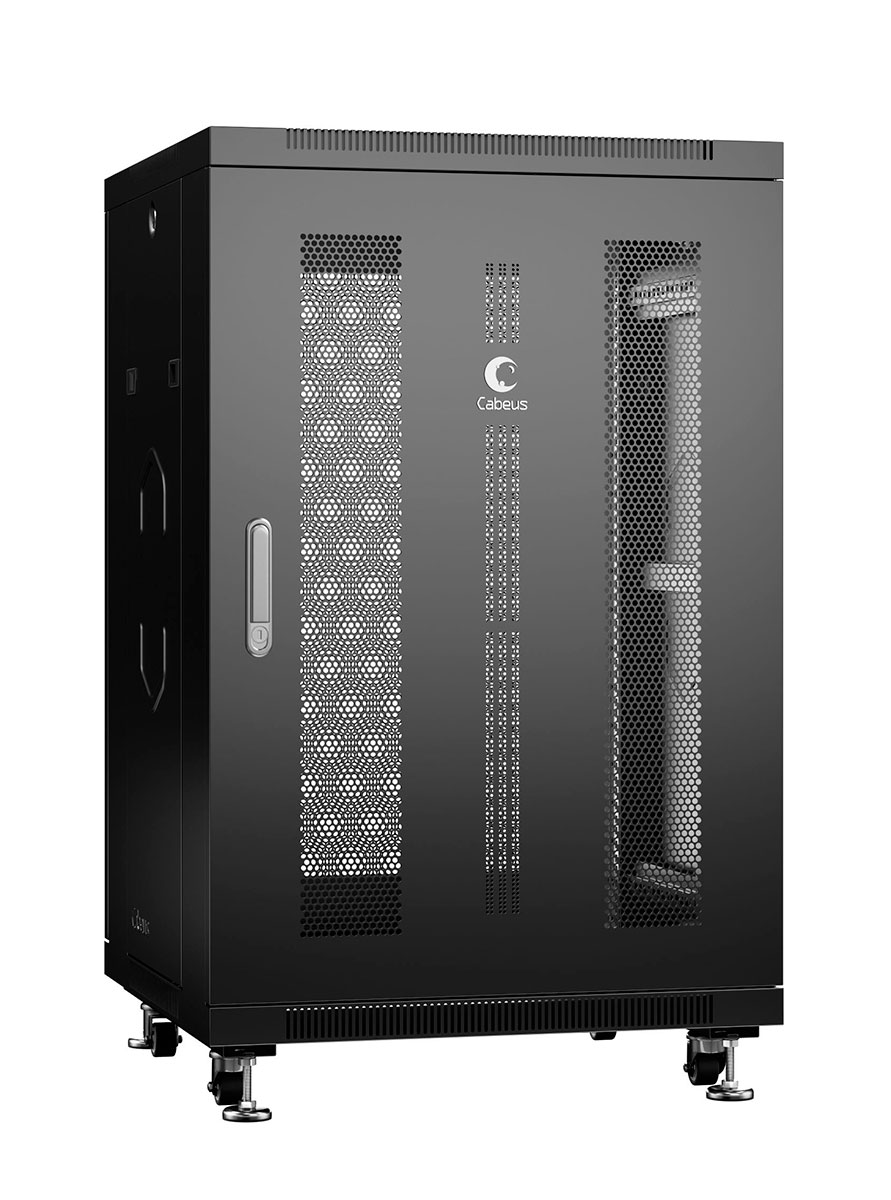 Cabeus ND-05C-18U60/100-BK Шкаф монтажный телекоммуникационный 19" напольный для распределительного и серверного оборудования 18U 600x1000x988mm (ШхГхВ) передняя и задняя перфорированные двери, ручка с замком, цвет черный (RAL 9004)