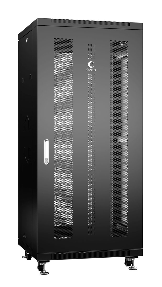Cabeus ND-05C-27U60/100-BK Шкаф монтажный телекоммуникационный 19" напольный для распределительного и серверного оборудования 27U 600x1000x1388mm (ШхГхВ) передняя и задняя перфорированные двери, ручка с замком, цвет черный (RAL 9004)