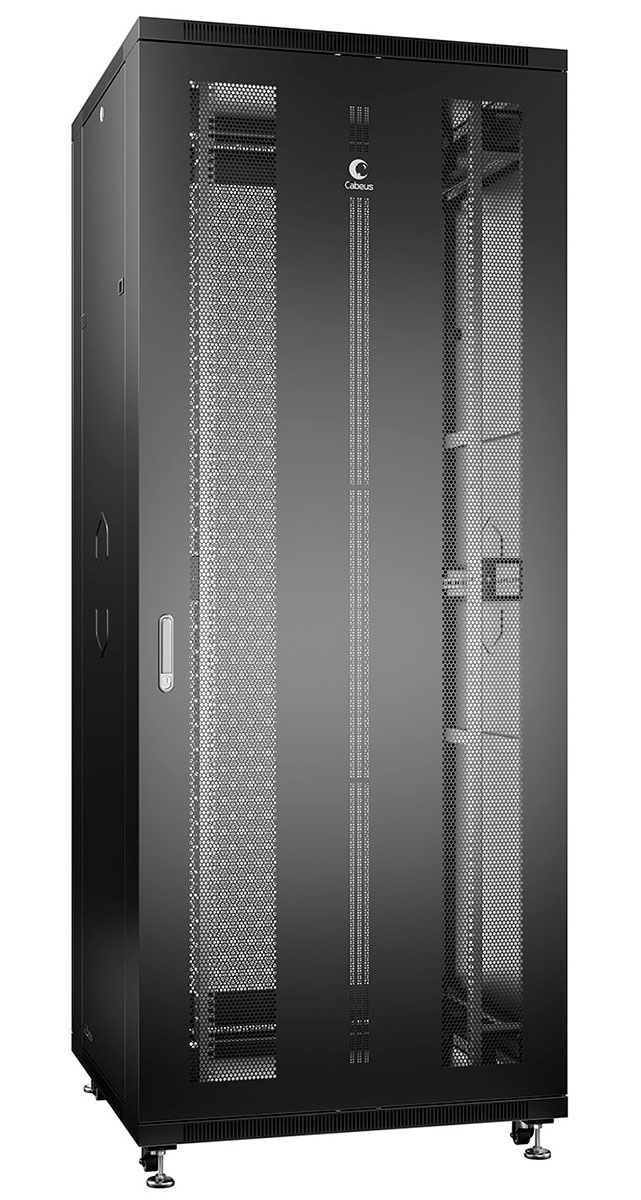 Cabeus ND-05C-42U80/100-BK Шкаф монтажный телекоммуникационный 19" напольный для распределительного и серверного оборудования 42U 800x1000x2055mm (ШхГхВ) передняя и задняя перфорированные двери, ручка с замком, цвет черный (RAL 9004)