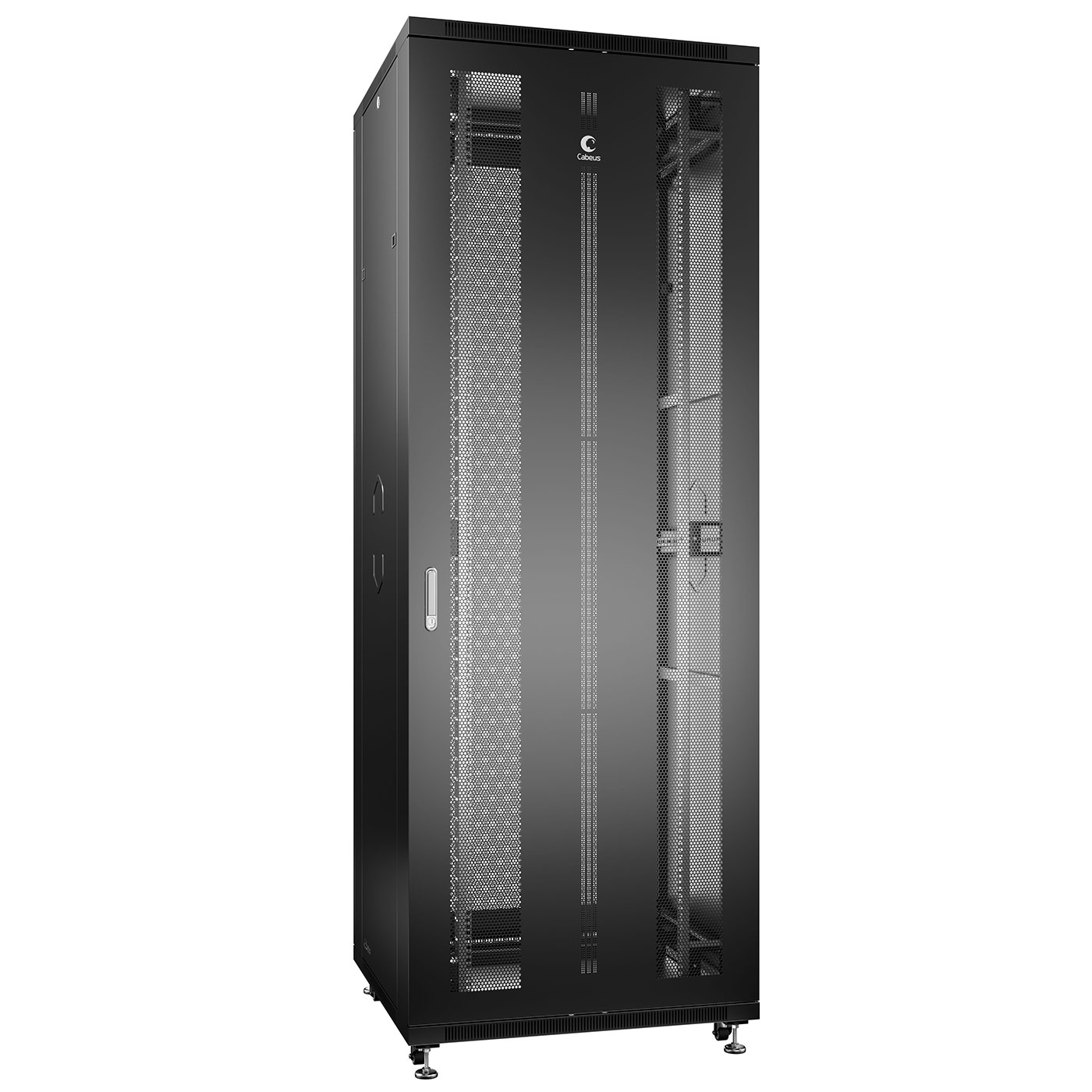Cabeus ND-05C-47U80/80-BK Шкаф монтажный телекоммуникационный 19" напольный для распределительного и серверного оборудования 47U 800x800x2277mm (ШхГхВ) передняя и задняя перфорированные двери, ручка с замком, цвет черный (RAL 9004)