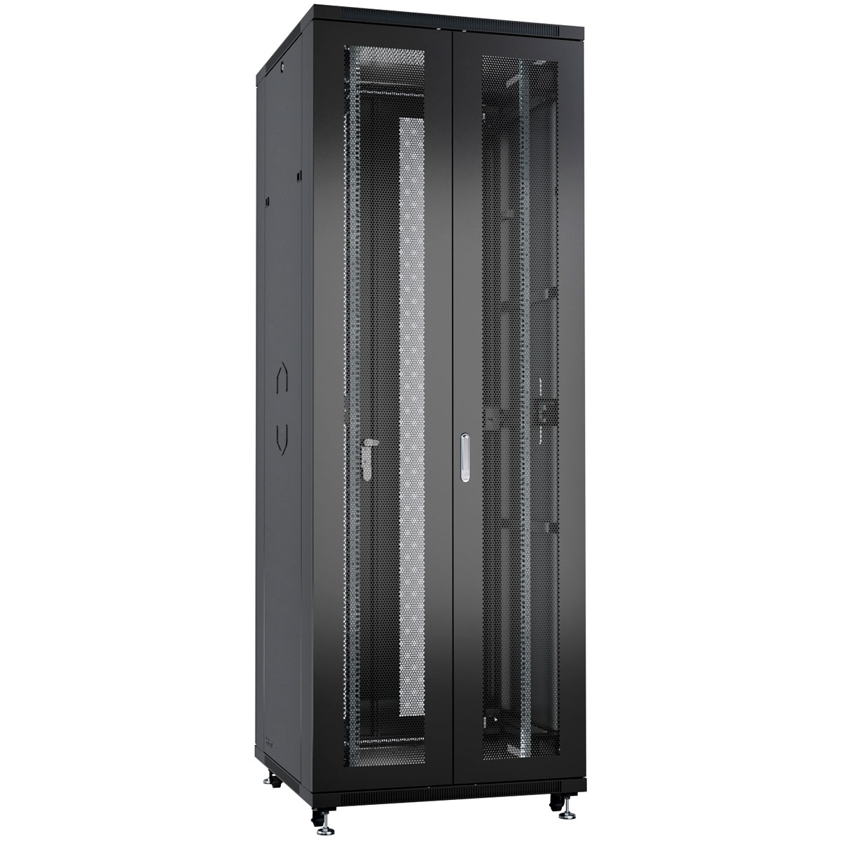 Cabeus ND-05C-47U80/120-BK Шкаф монтажный телекоммуникационный 19" напольный для распределительного и серверного оборудования 47U 800x1200x2277mm (ШхГхВ) передняя и задняя двойные перфорированные двери, ручки с замком, цвет черный (RAL 9004)