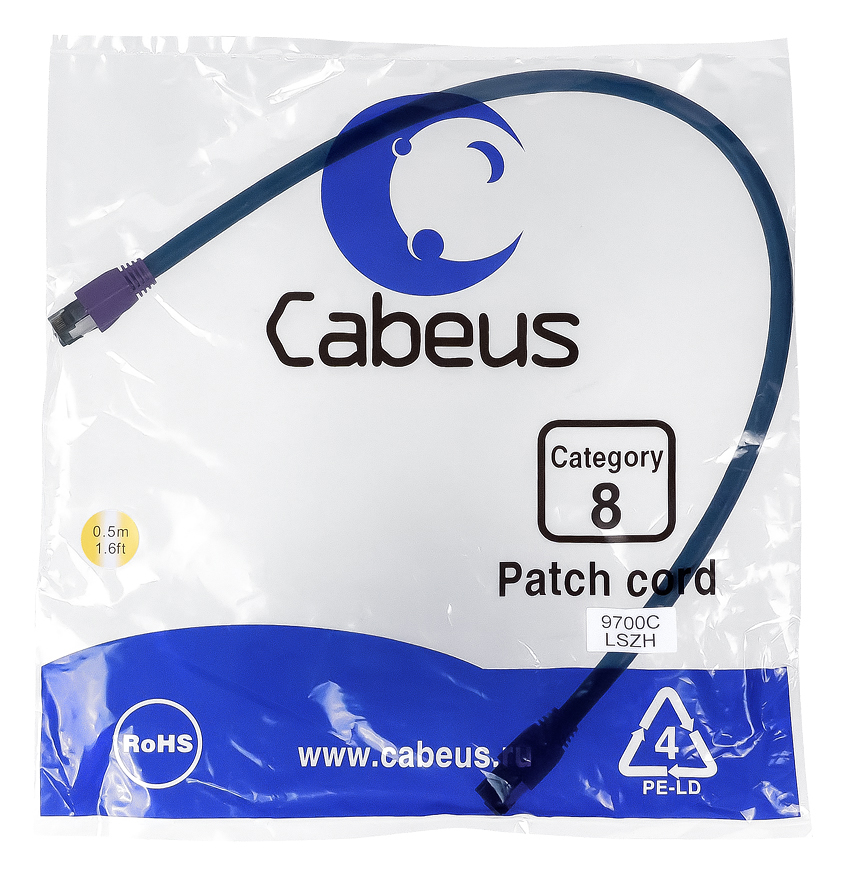 Патч-корд RJ45 S/FTP 8 Cabeus PC-SSTP-RJ45-Cat.8-0.5m-LSZH LSZH синий 0.5 метра