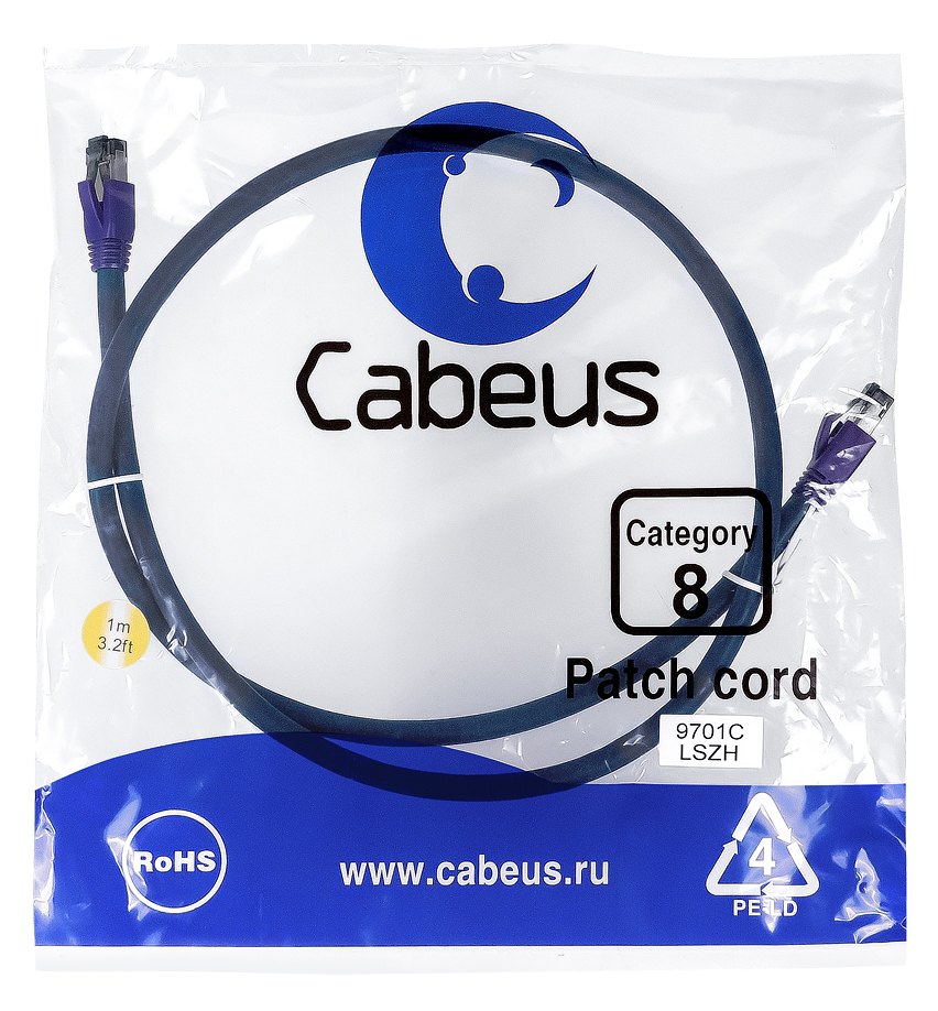 Патч-корд RJ45 S/FTP 8 Cabeus PC-SSTP-RJ45-Cat.8-1m-LSZH LSZH синий 1 метр