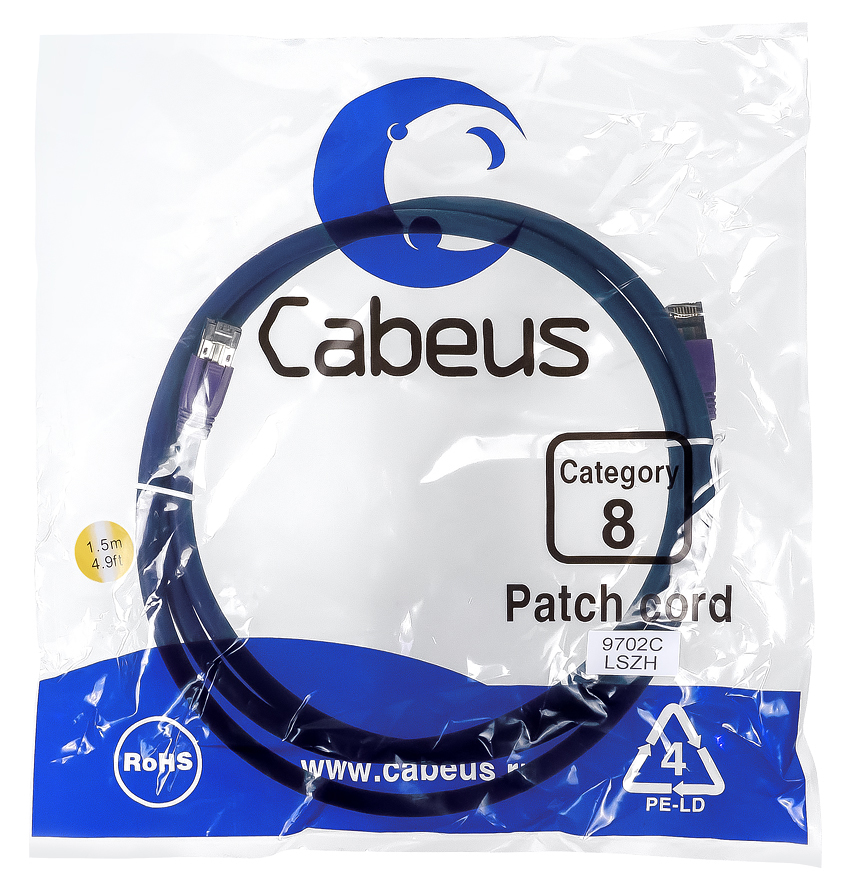 Патч-корд RJ45 S/FTP 8 Cabeus PC-SSTP-RJ45-Cat.8-1.5m-LSZH LSZH синий 1.5 метра