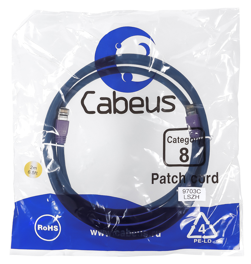 Патч-корд RJ45 S/FTP 8 Cabeus PC-SSTP-RJ45-Cat.8-2m-LSZH LSZH синий 2 метра