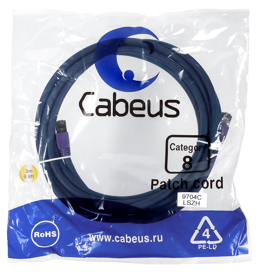 Патч-корд RJ45 S/FTP 8 Cabeus PC-SSTP-RJ45-Cat.8-3m-LSZH LSZH синий 3 метра