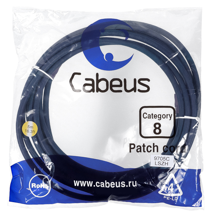 Патч-корд RJ45 S/FTP 8 Cabeus PC-SSTP-RJ45-Cat.8-5m-LSZH LSZH синий 5 метров
