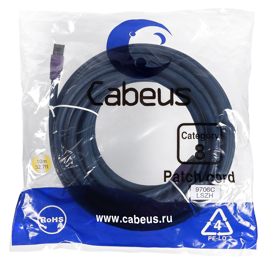 Патч-корд RJ45 S/FTP 8 Cabeus PC-SSTP-RJ45-Cat.8-10m-LSZH LSZH синий 10 метров