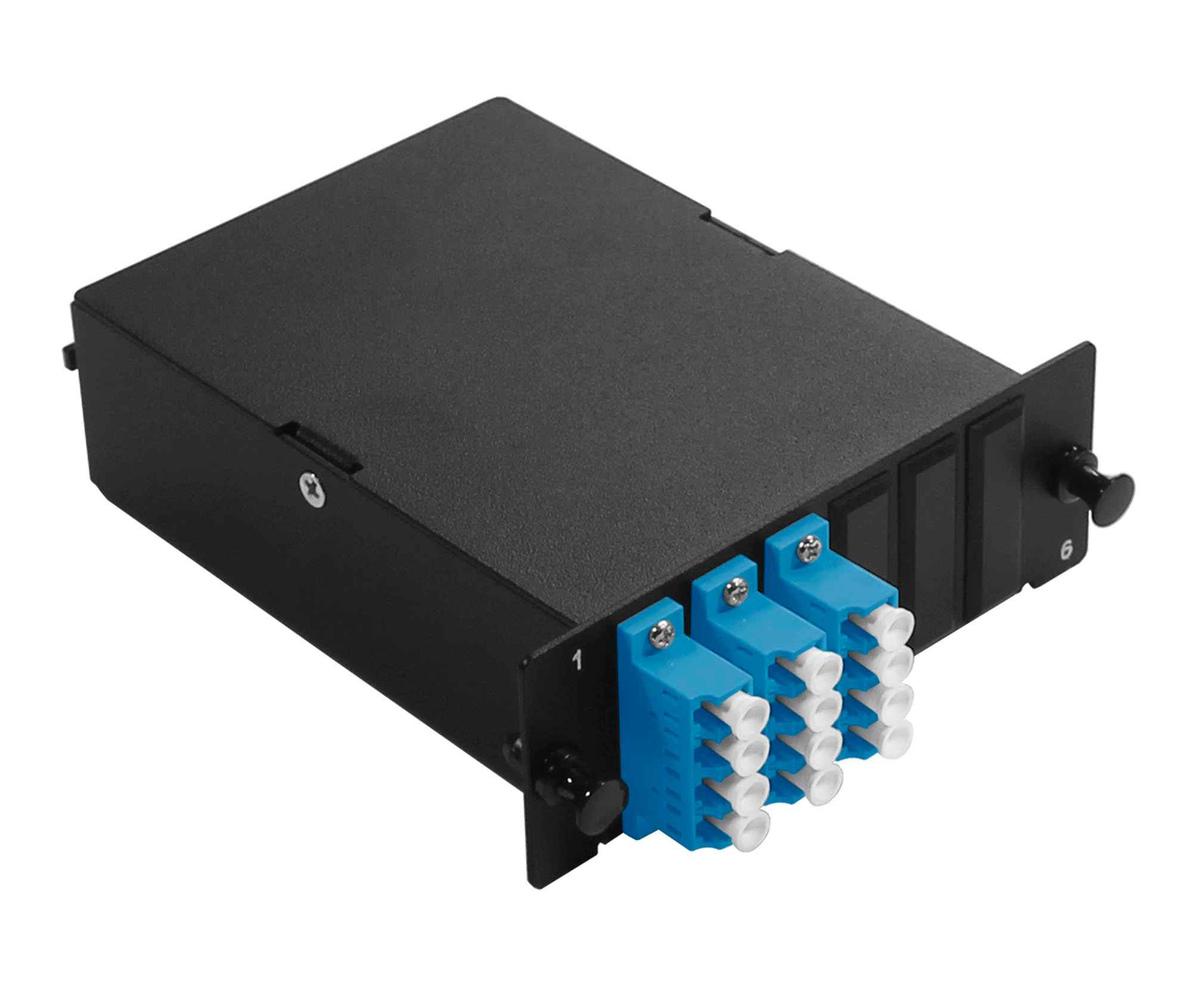 Cabeus FO-4K-3QLC/U-1MPO/A(m)-SM(A1)-BK-T Оптическая кассета в сборе, розетки LC/SM-quad - 3шт. - MPO/APC - 1шт., гидра MPO/APC Male - 12LC/UPC - 1шт., SM(G.652.D), черная — фото
