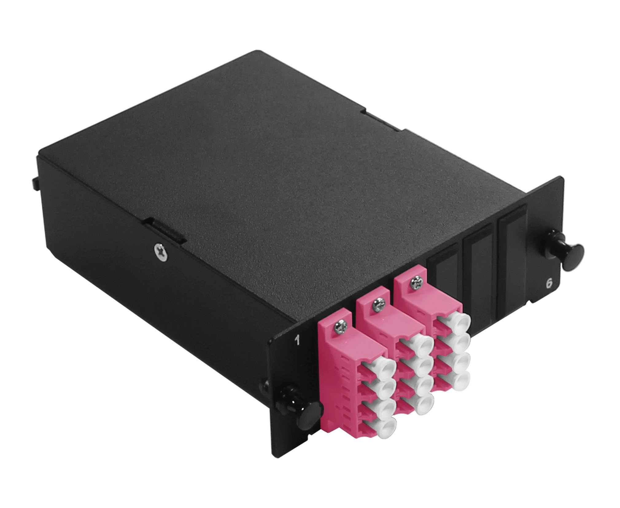 Cabeus FO-4K-3QLC/U-1MPO/U(m)-MM504-BK-T Оптическая кассета в сборе, розетки LC/MM-quad - 3шт. - MPO/UPC - 1шт., гидра MPO/UPC male - 12LC/UPC - 1шт., MM50(ОМ4), черная — фото