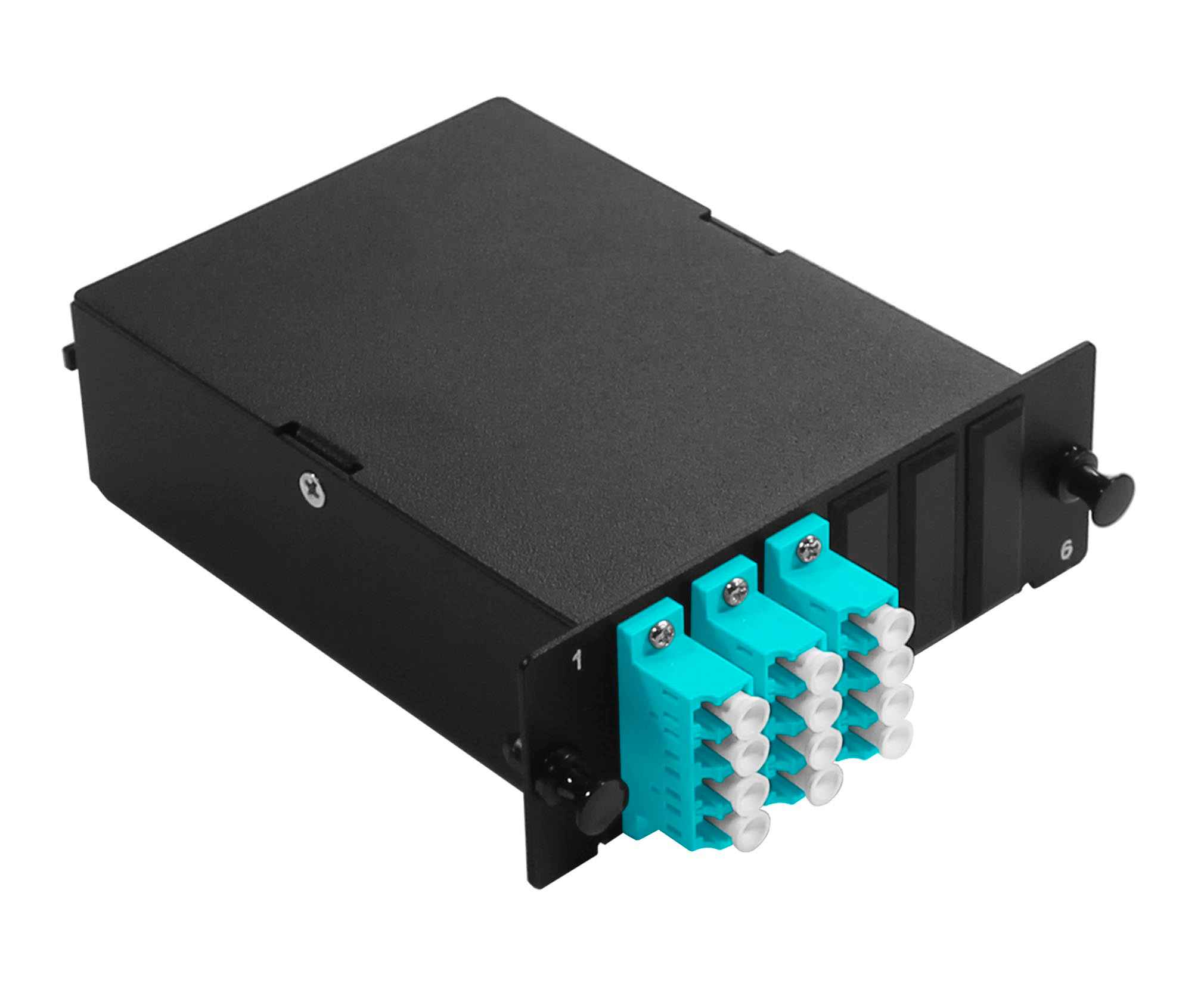 Cabeus FO-4K-3QLC/U-1MPO/U(m)-MM503-BK-T Оптическая кассета в сборе, розетки LC/MM-quad - 3шт. - MPO/UPC - 1шт., гидра MPO/UPC male - 12LC/UPC - 1шт., MM50(ОМ3), черная — фото