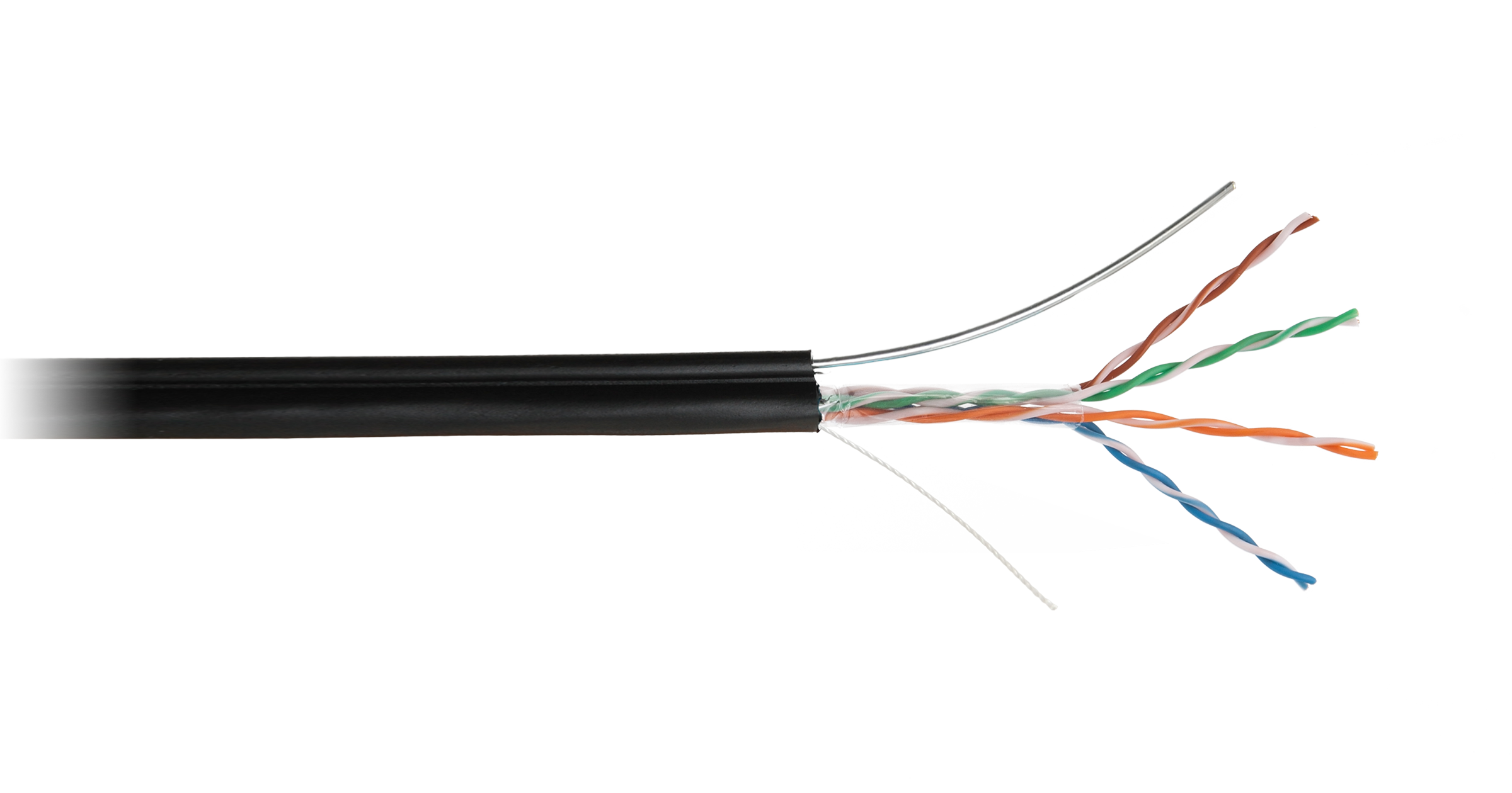 Кабель NETLAN U/UTP 4 пары, Кат.5e (Класс D), 100МГц, одножильный, BC (чистая медь), с одножильным тросом, полиэтилен, внешний, до -40C, черный, 305м - гарантия: 1 год — фото