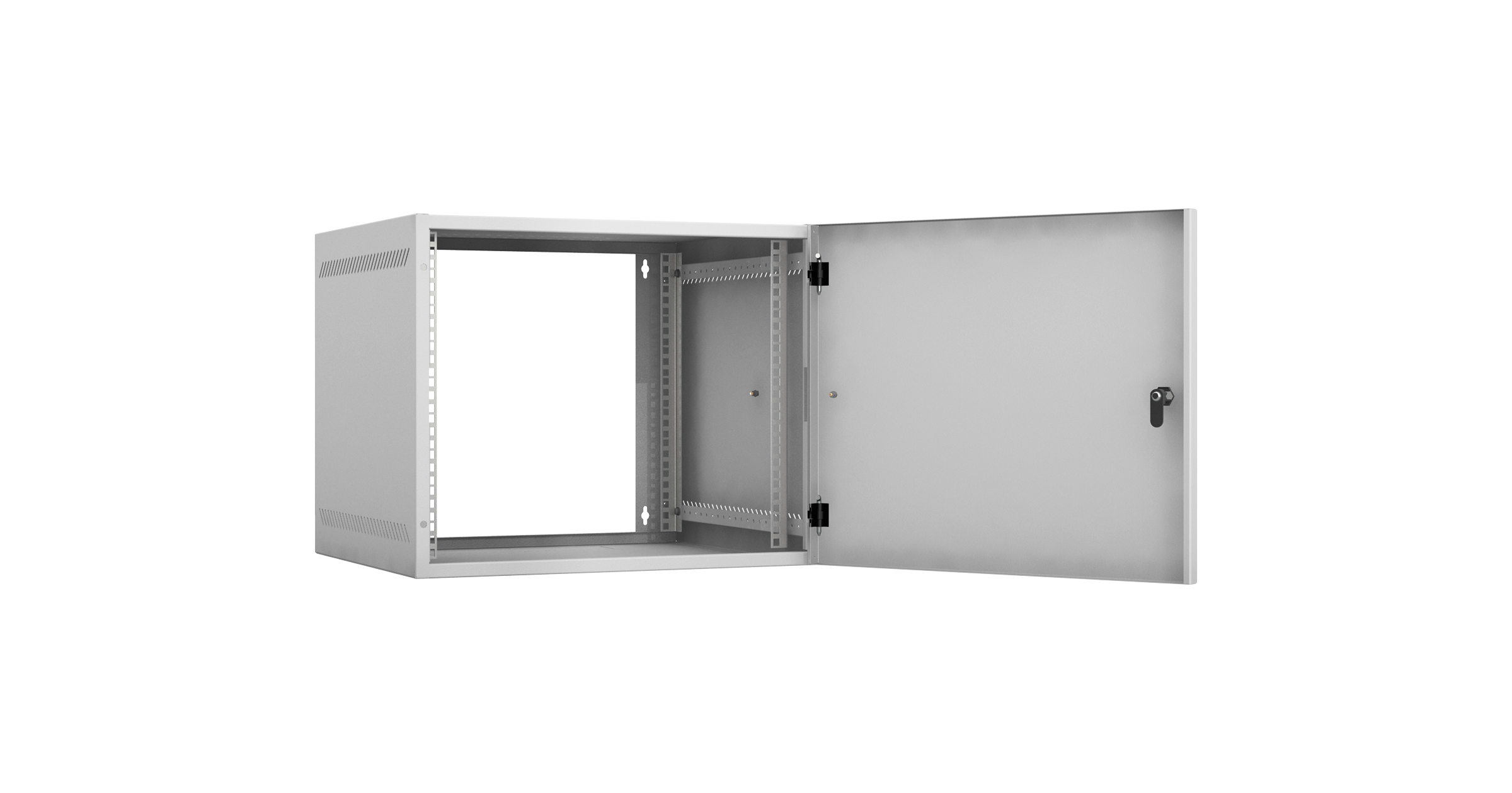 Настенный шкаф 19", 9U, металлическаяя дверь, Ш540хВ440хГ500мм, 2 пары монтажных направляющих, сварной, серый — фото