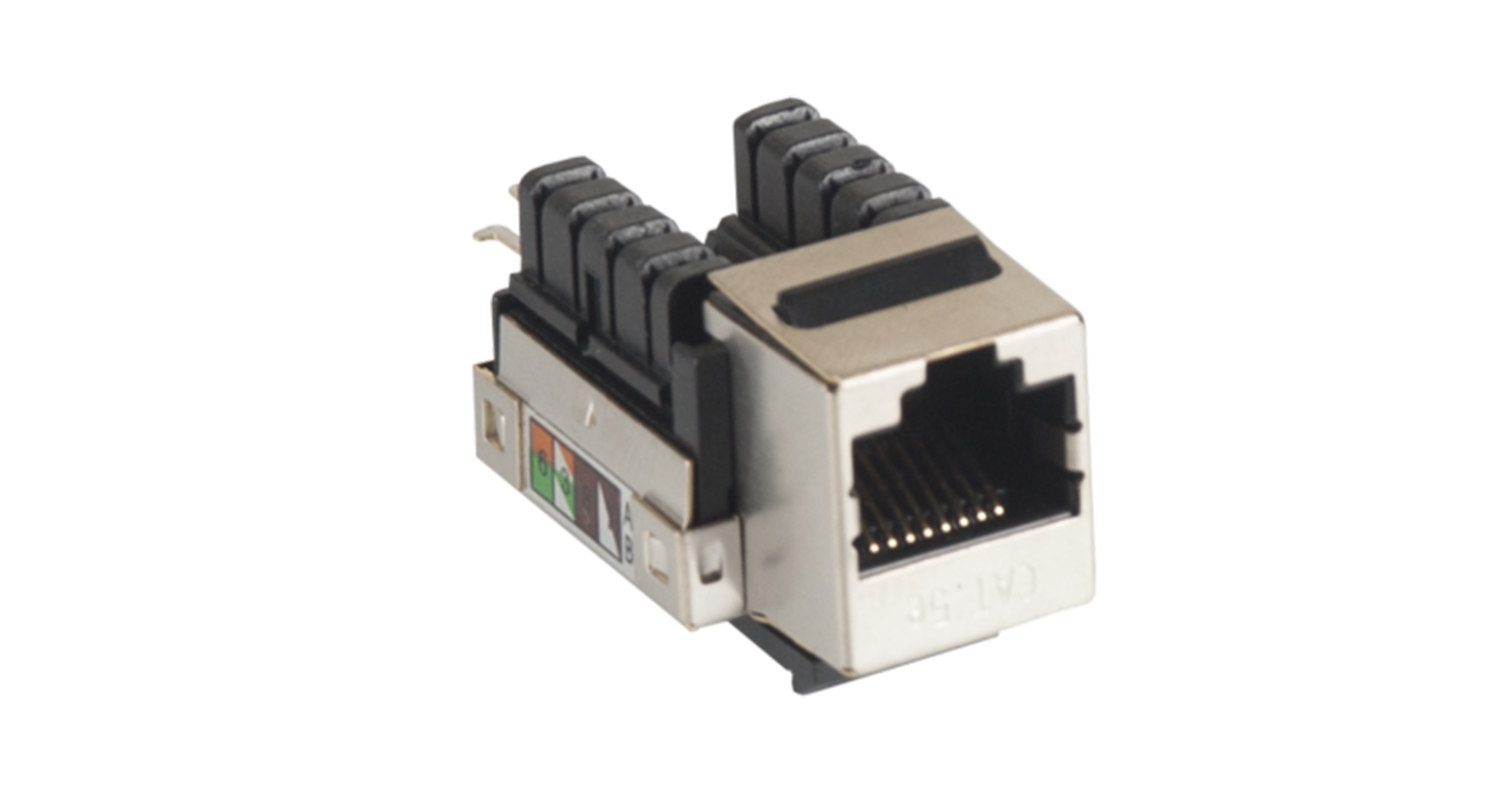 Модуль-вставка NETLAN типа Keystone, Кат.5e (Класс D), 100МГц, RJ45/8P8C, 110/KRONE, T568A/B, экранированный, металлик, уп-ка 10шт.