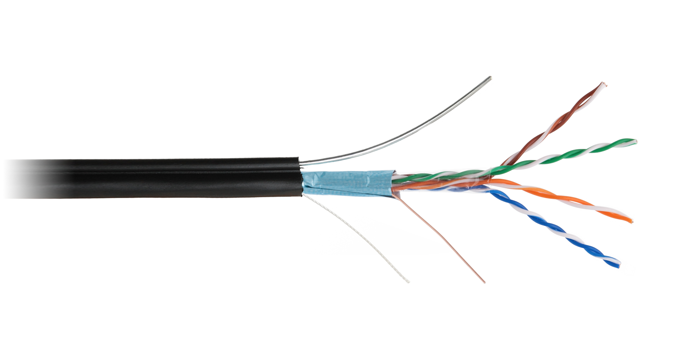 Кабель NETLAN F/UTP 4 пары, Кат.5e (Класс D), 100МГц, одножильный, BC (чистая медь), с одножильным тросом, полиэтилен, внешний, до -40C, черный, 305м - гарантия: 1 год — фото