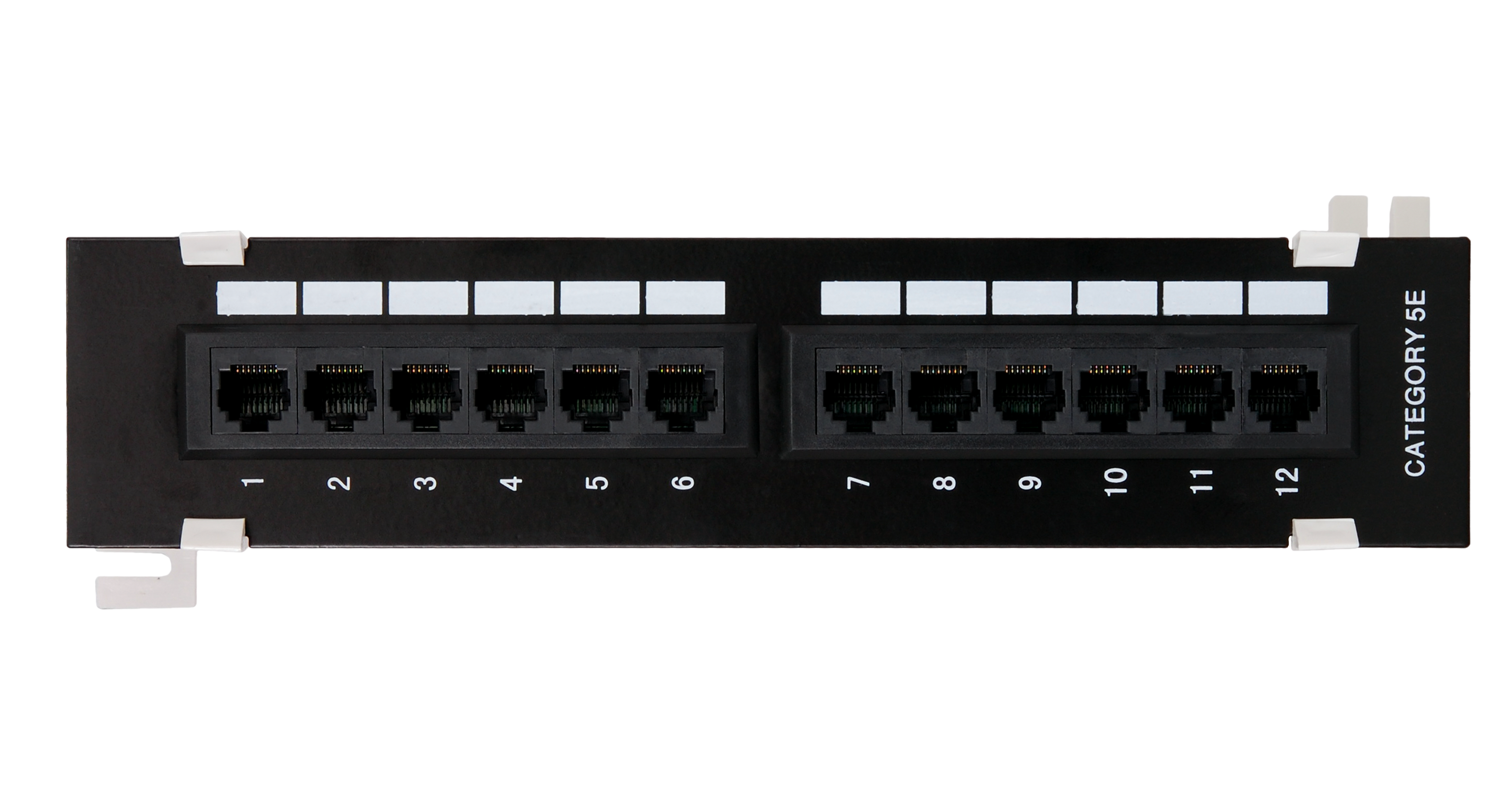 Коммутационная панель NETLAN настенная, 12 портов, Кат.5e (Класс D), 100МГц, RJ45/8P8C, 110, T568A/B, неэкранированная, черная — фото
