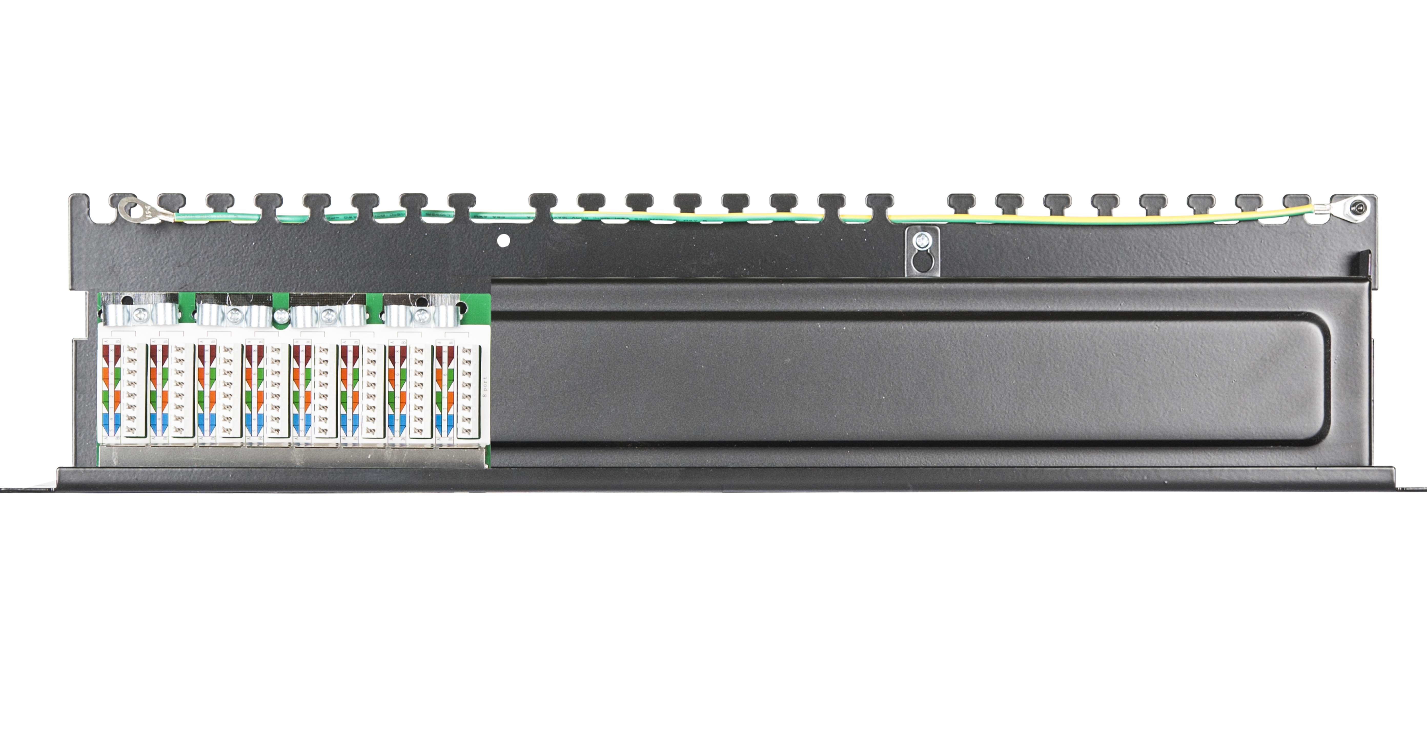 Коммутационная панель NETLAN 19", 1U, 24 порта, Кат.5e (Класс D), 100МГц, RJ45/8P8C, 110/KRONE, T568A/B, экранированная, черная