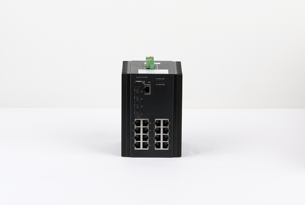 Управляемый промышленный L2+ коммутатор NIKOMAX, 16*10/100/1000Мбит/с PoE (af/at/BT) из которых 4 порта PoE BT, 4*1/2.5/10Гбит/с SFP+, Крепление на DIN-рейку, 2*ввода питания, питание 44-57В (блок питания 370Вт поставляется отдельно), -40С +80С. — фото